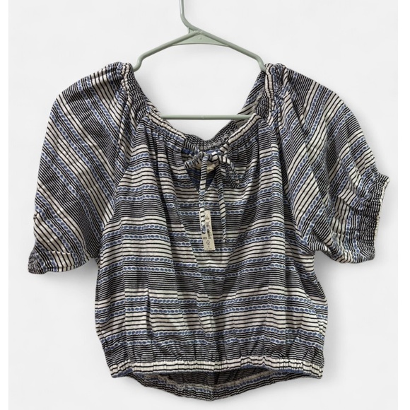 New Madewell Womans Sz Small Blouse Striped Jacquard Keyhole Crop Top NWT - Picture 3 of 6